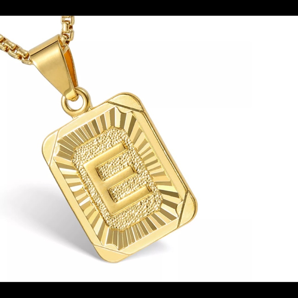 Gold Filled Letter E Pendant 18” Long Necklace